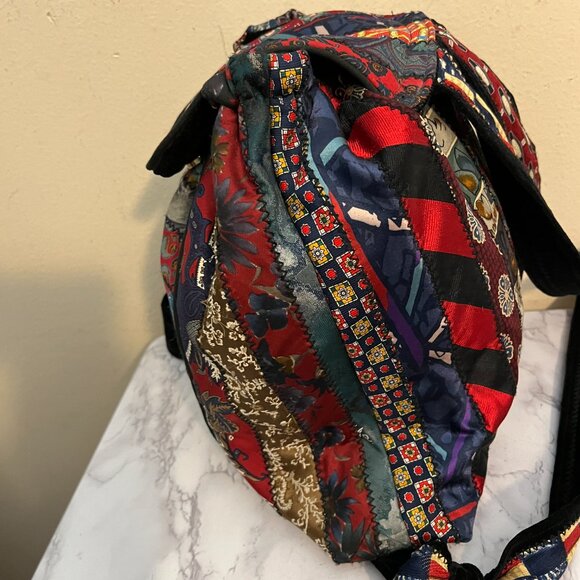 Upcycled  Handmade VIntage Silk Ties Backpack Boho Festival - Picture 6 of 10